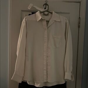 Women's Cream Button-Down Shirt with Chest Pocket